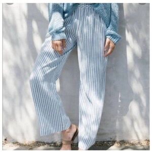 JENNI KAYNE Linen Blue & White Striped Pants Size Small